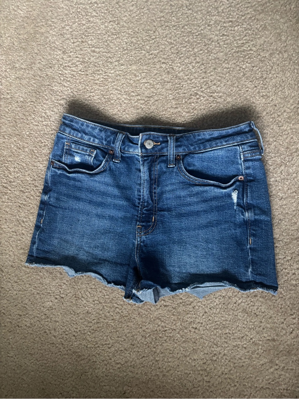 High Rise OG Straight Old Navy Blue Denim Frayed Hem Women's Shorts